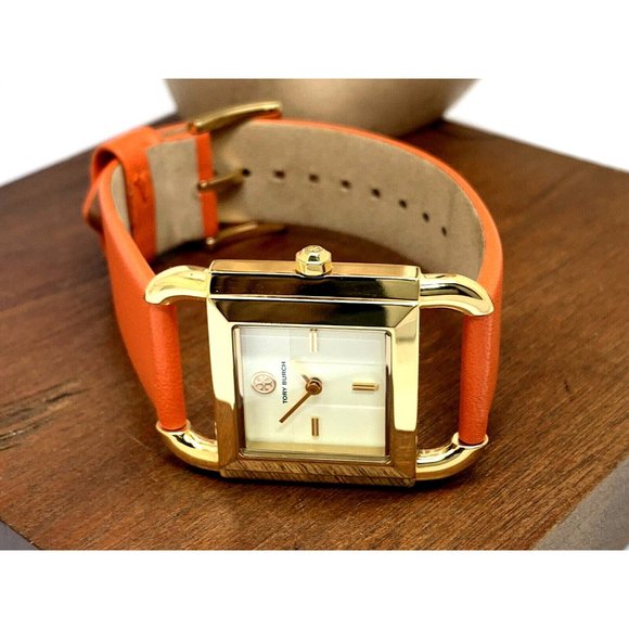 Tory Burch Women\'s Watch TBW7201 Quartz Tank Cream Dial Gold Orange Leather Band main image 6